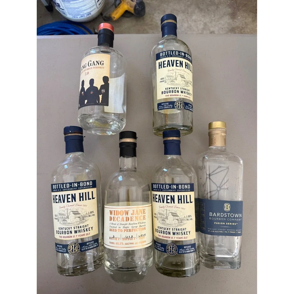 Lot of 6 Empty Bourbon Bottles Heaven Hill Widow Jane Bardstown Stagg Gang 750ml